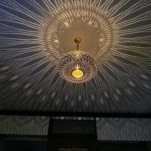 Handmade Moroccan Brass Ceiling Pendant Light Chandelier, Moroccan Hanging Lamp - Picture 3 of 10