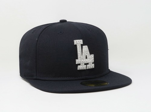 New Era 59Fifty Men Cap Los Angeles Dodgers Dark Navy Blue Bling Ice Fitted Hat - Picture 3 of 5