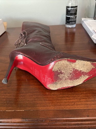 Christian Louboutin Burgundy Leather Boots, Size 37 With Box - Picture 12 of 21