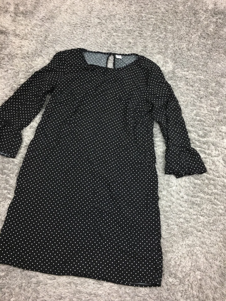 Старый темно-синий короткое платье женщин размер маленький черный белый в горошек длинным рукавом - Изображение 2 из 4