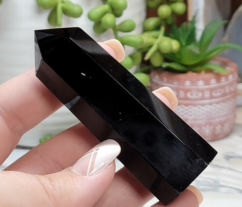 Black Obsidian Tower Point Healing Crystal Obelisk Reiki Home Decor Protection - Picture 3 of 5