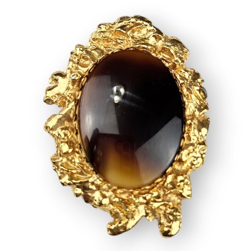 Broche Colgante Vintage Brutalista Marrón Lucita Cabujón Chapado en Oro Años 70 Paraíso - Imagen 10 de 12