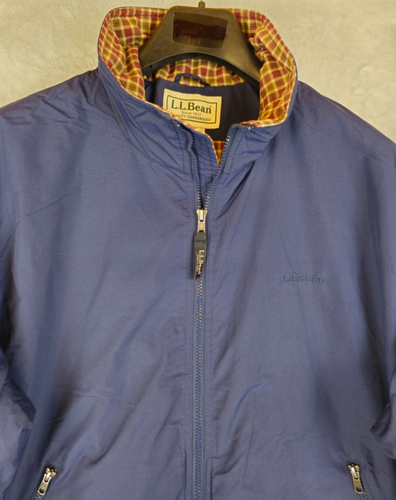 Men's XL LL Bean Navy Plaid Lined Nylon Bomber Jacket Windbreaker Preppy - Picture 4 of 6