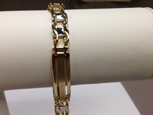 14k Solid Two Tone Gold Men's Bar Railroad Link Bracelet 8.25" 13 grams 7mm - Picture 4 of 9
