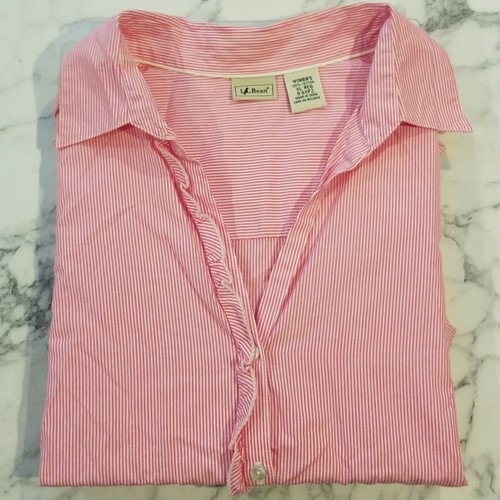 LL Bean Womens Pink White Striped Long Sleeve Ruffle Shirt XLARGE. K-6 - Picture 10 of 10