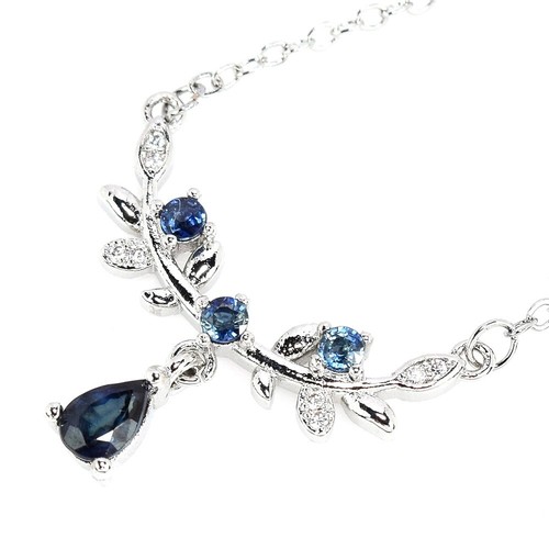 GENUINE AAA BLUE SAPPHIRE & WHITE CZ STERLING 925 SILVER NECKLACE 15-17 IN. - 第 7/8 張圖片