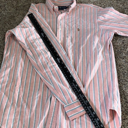 Mens Ralph Lauren Classic Fit Button Down Size Medium Striped Pink Salmon Blue - Picture 5 of 7