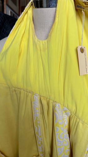 1960s Kent Originals Yellow Brocade Palm Royale Empire Gown Nantucket Hostess XS - Picture 10 of 14