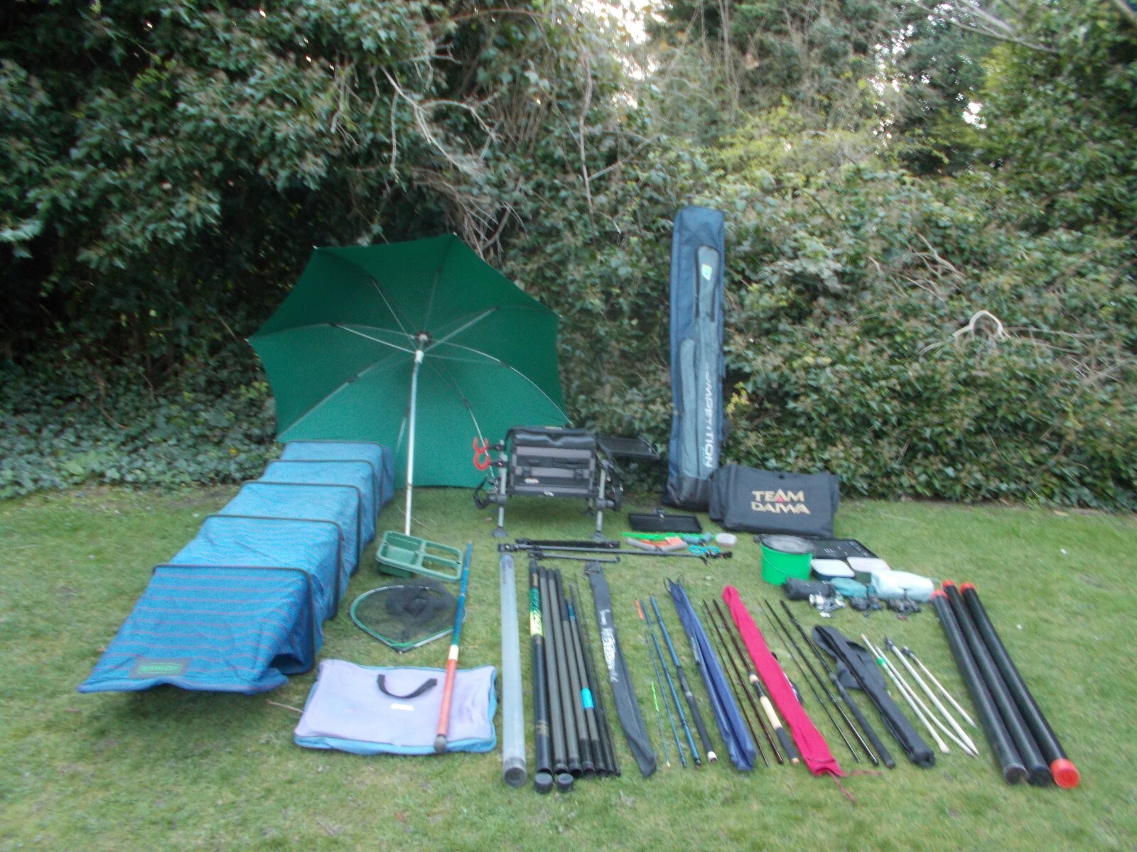 Full match pole fishing set up rods reels tackle seat nets etc FISHING