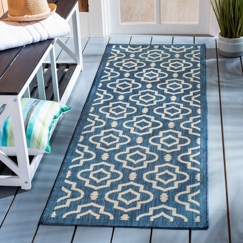 SAFAVIEH Indoor Outdoor CY6926-268 Courtyard Navy / Beige Rug - Picture 3 of 24