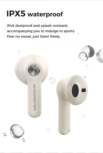 Monster N-lite 207 Écouteurs Bluetooth 5.4 Casque sans Fil avec Micro Waterproo - Photo 8 sur 22