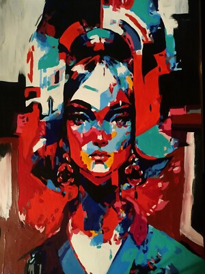 Acrylic poster portrait-abstraction of a woman, handmade