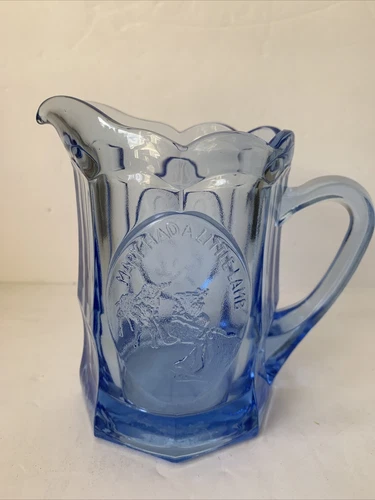 Tiara Indiana Glass Cobalt Blue Child's Nursery Rhyme Pitcher