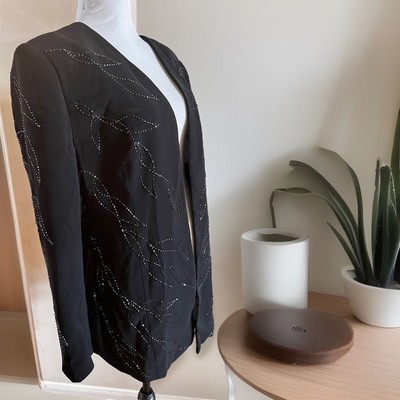 Donna Vinci Black Blazer Size 16 Beaded Front Vintage Bust 46 Church Career
