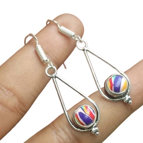 Buy Rainbow Calsilica Gemstone 1Pair Earring 925 Sterling Silver Plated Jewelry - Picture 1 of 6