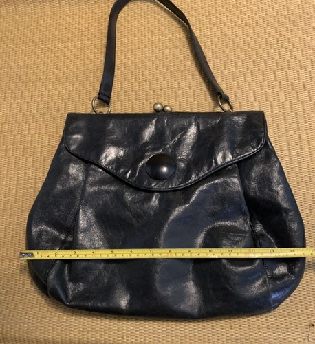 Vintage HOBO INTERNATIONAL Kisslock Black Leather Satchel Purse - Picture 21 of 23