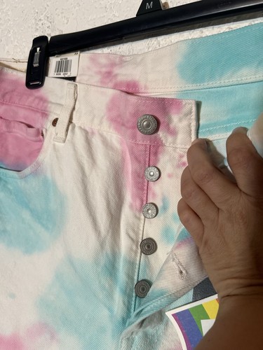 Levi's 501s Mens '93 Pride Tie Dye White Button Up Jean Denim Shorts Blue Pink - Picture 6 of 16