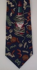 Tabasco Necktie Novelty Tie Spice Bottle Pasta Blue Silk Made In USA