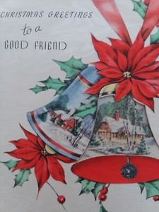 1940s-Vtg-Peek-Window-BELL-Scenes-GOOD-FRIEND-Rust-Craft-CHRISTMAS-GREETING-CARD