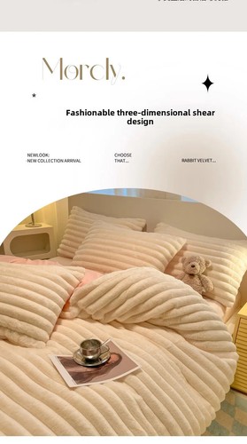 Verdicktes warmes Kaninchen Plüsch vierteiliges Set Bettwäsche, Bettbezüge, Kissenbezüge - Bild 22 von 32