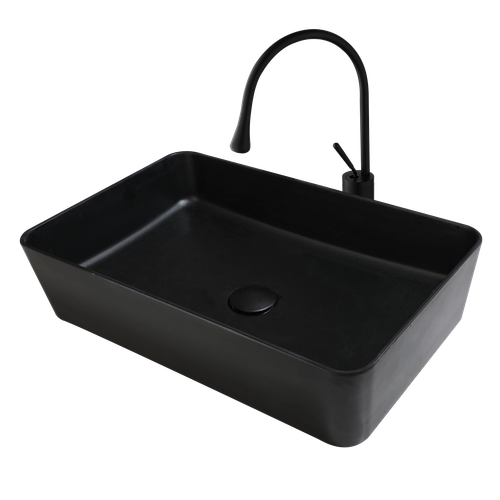 22"Rectangle Artificial Stone Wash Basin Sink Black Bathroom Sink Mixer Faucet - Picture 2 of 8