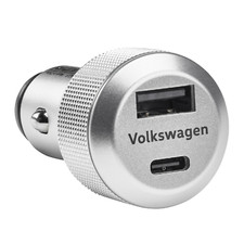 USB-Ladeadapter mit 1x USB-A, 1x USB-C, silber