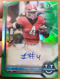 JAMES COOK 2021-22 BOWMAN UNIVERSITY 1ST CHROME GREEN RC  REFRACTOR AUTO 79/99