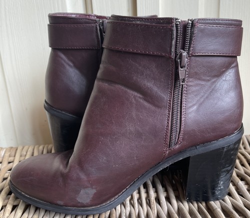 MISS KG KURT GEIGER Burgundy Block High Ankle Boots Chelsea Size6/39 Buckle &Zip - Picture 6 of 9