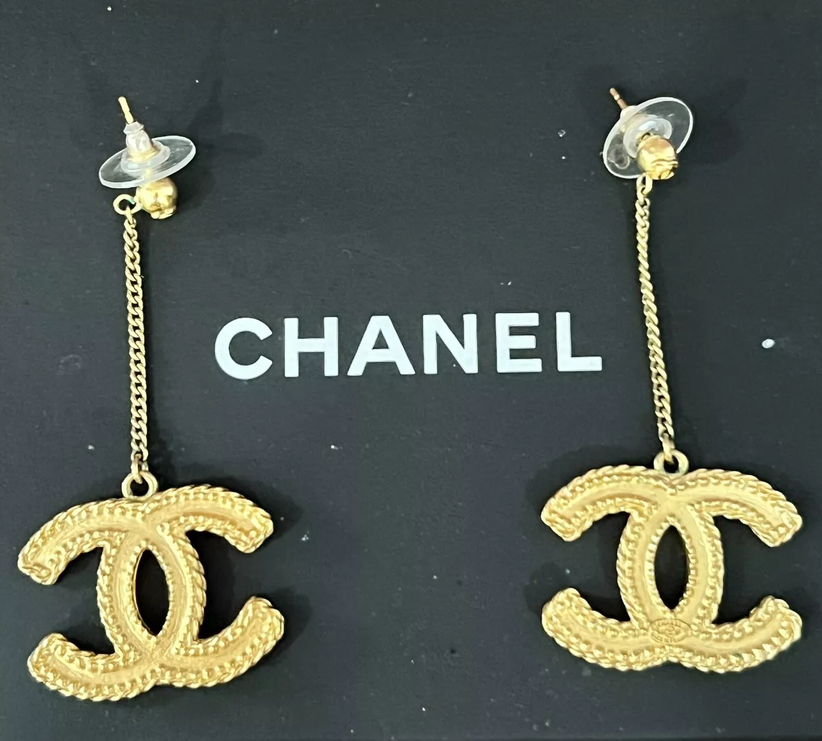 Authentic Chanel Gold Tone Pierced Drop Dangle Earrings Limited Ed. SOLD  OUT EUC