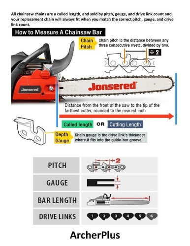 Cadena de motosierra Archer FULL CHISEL 16" 3/8" LP (perfil bajo) - calibre 0,050 56DL - Imagen 2 de 3