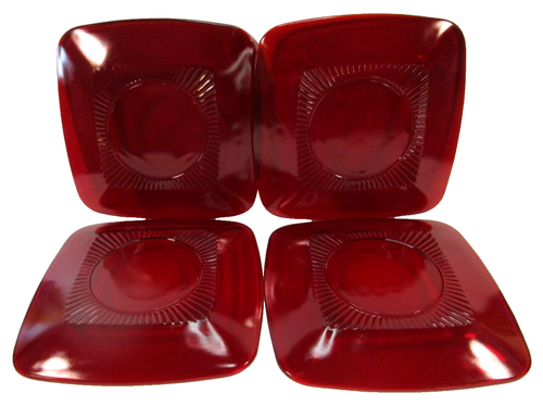 Anchor Hocking Royal Ruby Charm Set 4 Square Plates 8.5x8.5 1950-1959 MCM - Picture 2 of 10