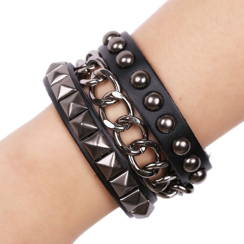 Multilayer Bracelet Leather Studded Wristband Gothic Punk Bracelet Wristband