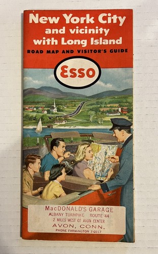 Vintage 1954 Esso New York State Long Island Gas Station Travel Road Map VG