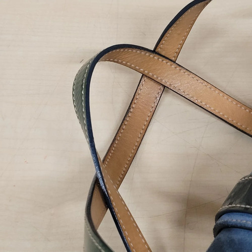 COACH Hamptons 9270 Suede Handbag Tote Shoulder Bag Blue Green Silver Leather - Picture 10 of 12