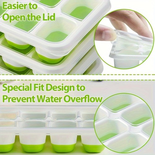 2pcs Ice Cube Trays with Lids – 14-Ice Moulds Freezer Tray Set Green - Picture 4 of 6