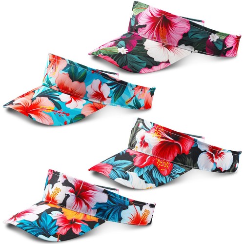4 Pcs Hawaiian Visor Hat for Women Men Tropical Beach Adjustable Empty Top Sp...