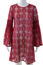 Michael Michael Kors Women Shift Dress Red Floral Long Sleeve Knee Size M