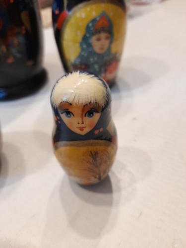 Babuschka russische Matrjoschka 5 Puppen Wintermotiv - Bild 6 von 7