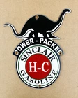 VINTAGE 12x8.5" SINCLAIR H-C GASOLINE PUMP STATION DINO PORCELAIN MOTOR OIL SIGN