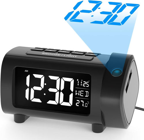 Projection Alarm Clock Bedside with FM Radio with Projector Large VA Display - Picture 11 of 12