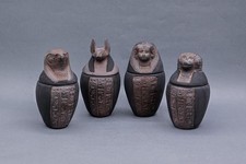 Egyptian Canopic Jars: Sons of Horus Set, Stone Decor.