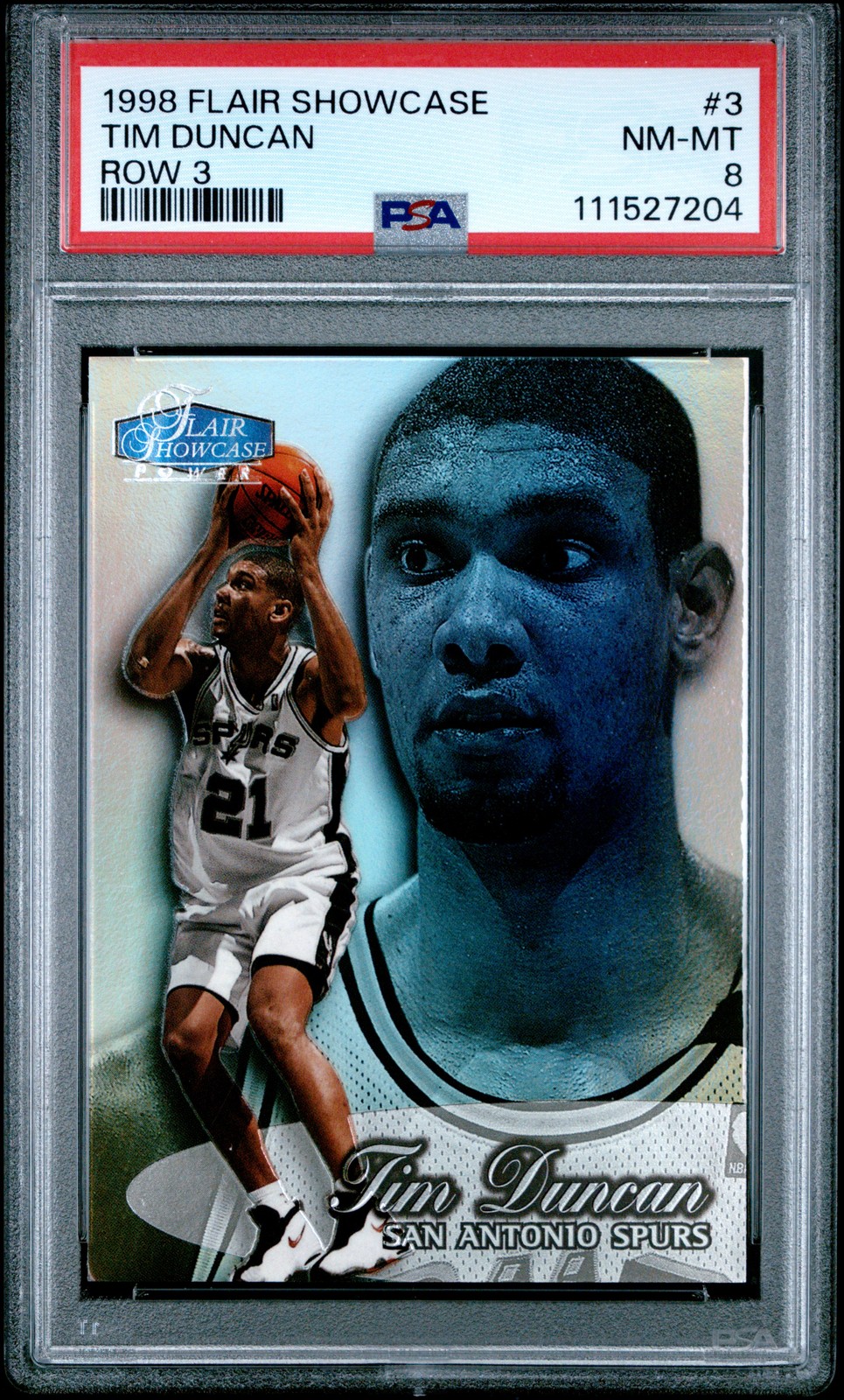 1998 FLAIR SHOWCASE ROW 3 #3 TIM DUNCAN PSA 8