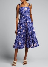 Ulla Johnson Eryn Dress S 4 Women Tiered Shibori Print Cotton Blue Midi NW 44305