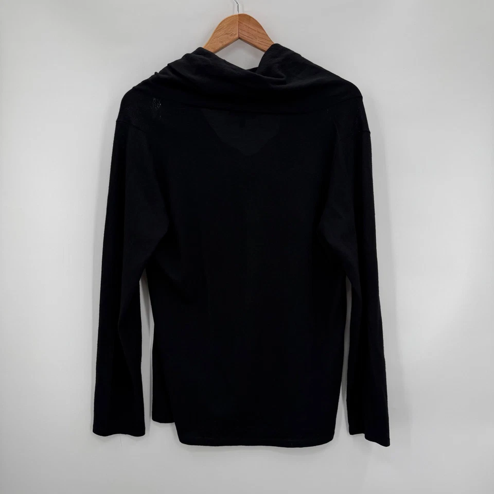 Top de mujer Eileen Fisher negro de lana merino con capucha y cuello manga larga talla grande Foto 3 de 4