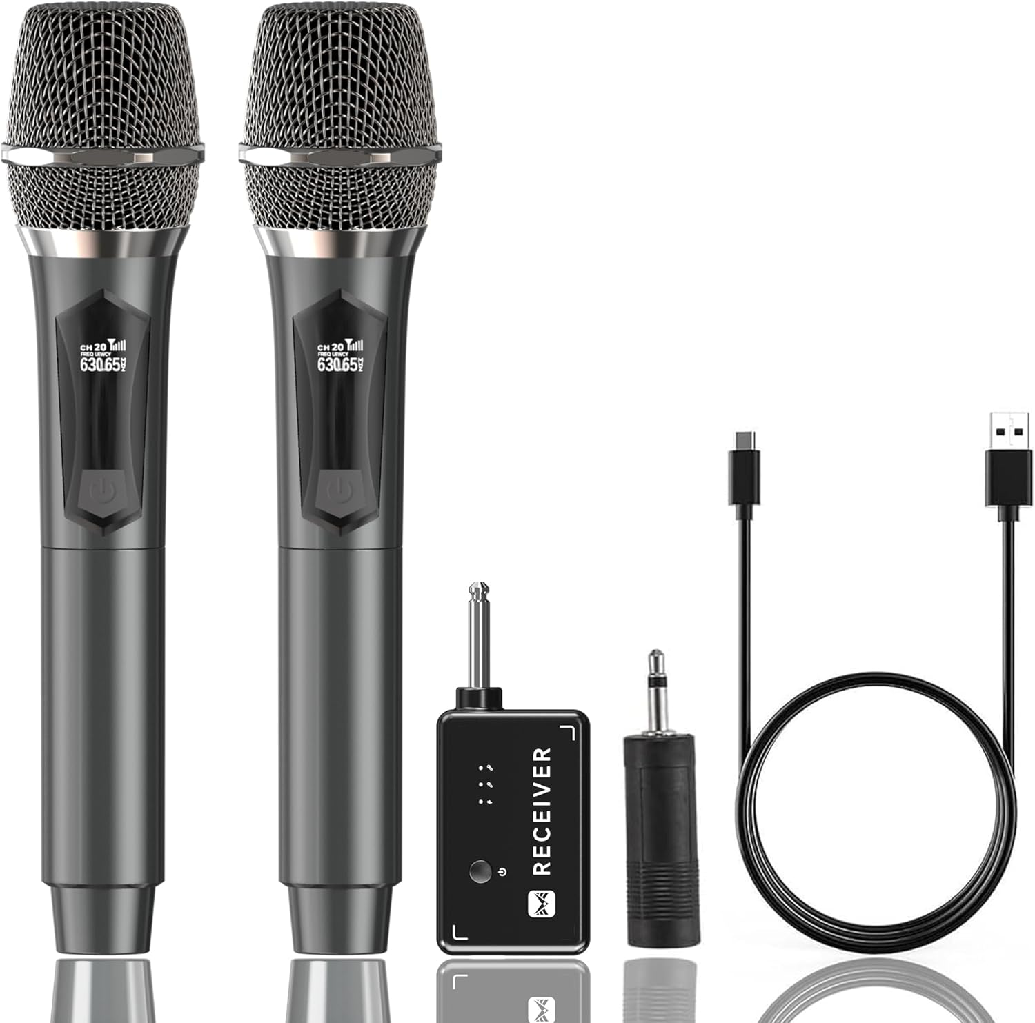 Microphone Wireless, Dual Handheld Cordless Microphone System with Rechargeable