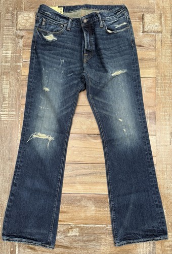 Abercrombie Fitch Baxter Low Rise Slim Boot Button Fly Distress Jeans Men 33x32