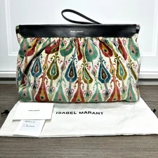 ISABEL MARANT Luz Velvet Clutch Leather-trimmed Geometric Pattern Bag