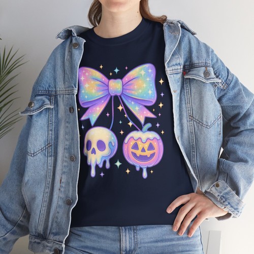 Neon Coquette Pumpkins Halloween T-shirt, Cherry Pumpkin Skull, Spooky Retro Tee - Picture 26 of 26