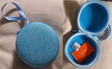 Headphone / Earbuds Carrying Case Zip Around Blue, NEW 4" diameter 2.5" tall