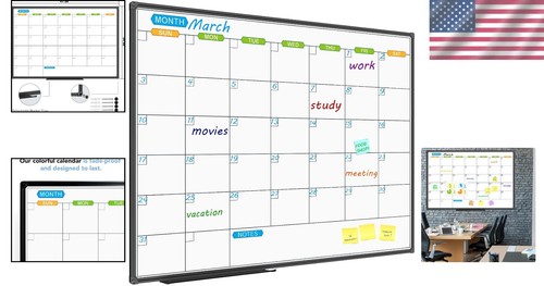 Elegant 48x36 Inch Dry Erase Whiteboard Calendar - Magnetic Wall Mount - Picture 2 of 9